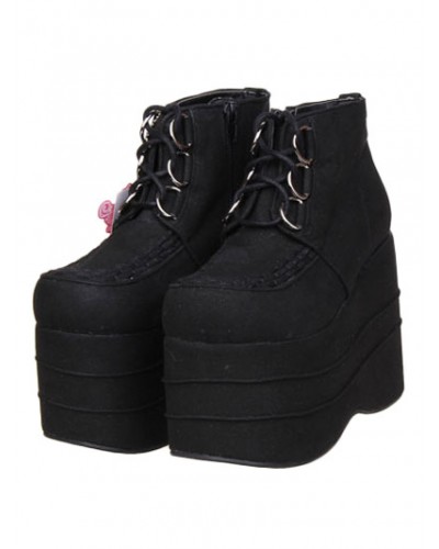 Black Micro Suede Lolita High Platform Shoes Lace Up