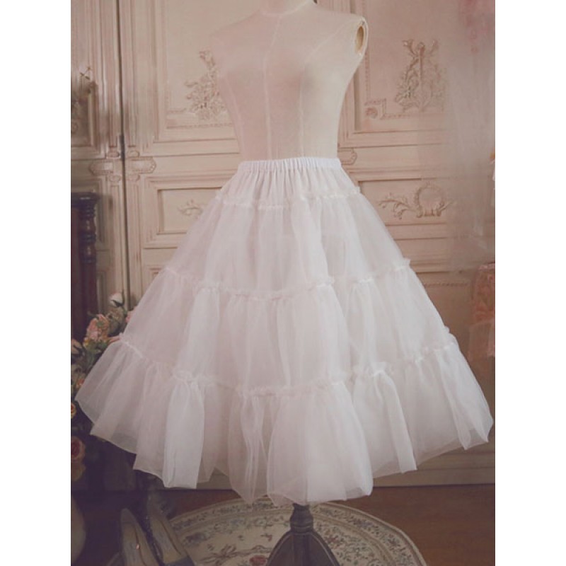 White Lolita Petticoat Ruffle Voile Pleated Lolita Underskirt Bottoms Daily Casual Tea Party