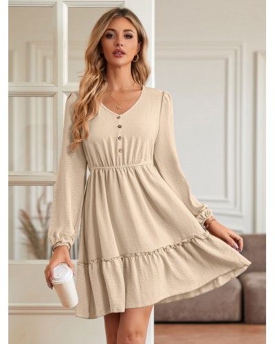 Skater Dresses V-Neck Long Sleeves Layered Casual Mini Flared Dress Bodycon Daily Casual Street Wear Dating