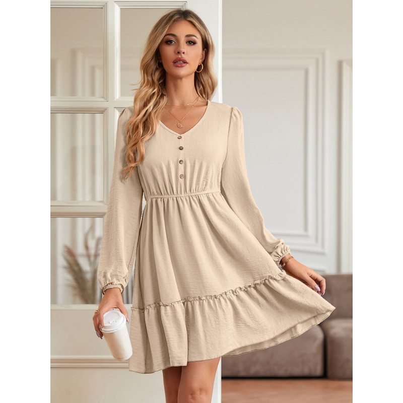 Skater Dresses V-Neck Long Sleeves Layered Casual Mini Flared Dress Bodycon Daily Casual Street Wear Dating