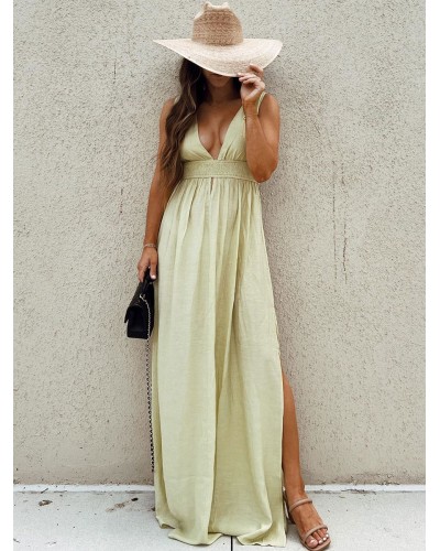 Dress Sleeveless Split Front Long Dress Maxi Beach Resort Wear