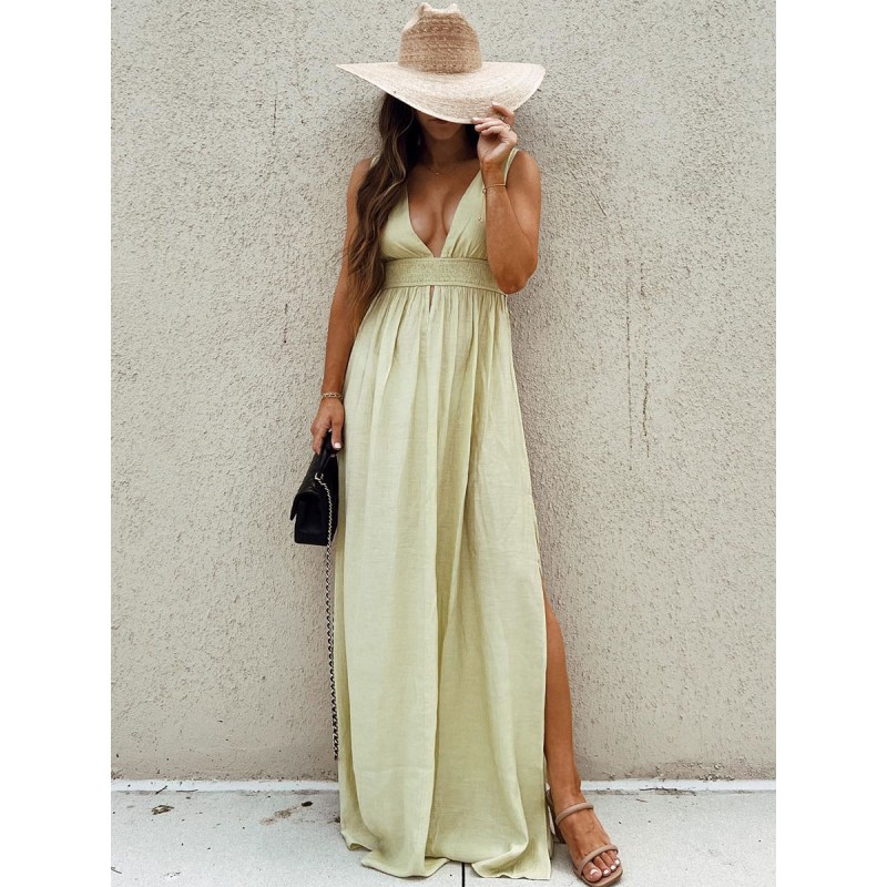 Dress Sleeveless Split Front Long Dress Maxi Beach Resort Wear