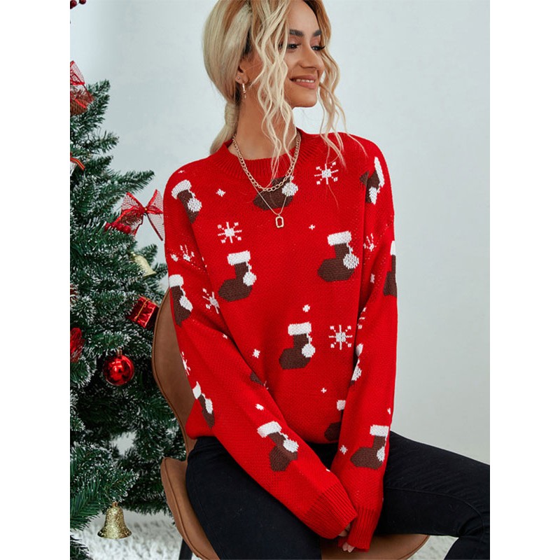 Women Pullovers Red 2023 Christmas Sweaters Knitted Tops Classic  Traditional Casual Fall Winter