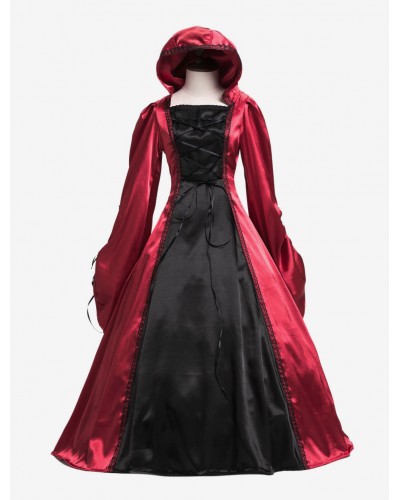 Women Retro Costume Halloween Red Victorian Dresses Vintage Long Sleeve Ball Gowns Sets Victorian Era