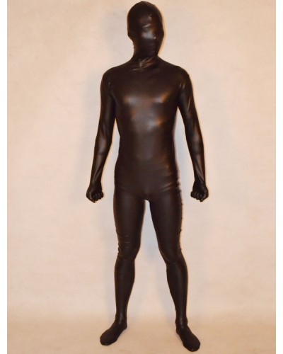 Unisex Morph Suit Black Shiny Metallic Fabric Zentai Suit Full Body Suit Solid