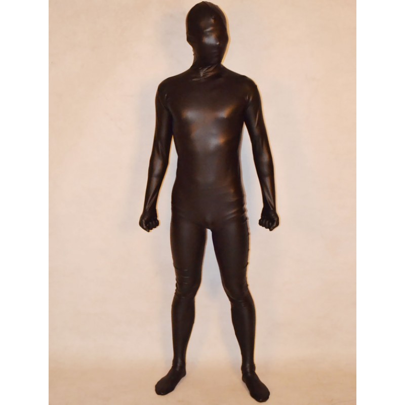 Unisex Morph Suit Black Shiny Metallic Fabric Zentai Suit Full Body Suit Solid