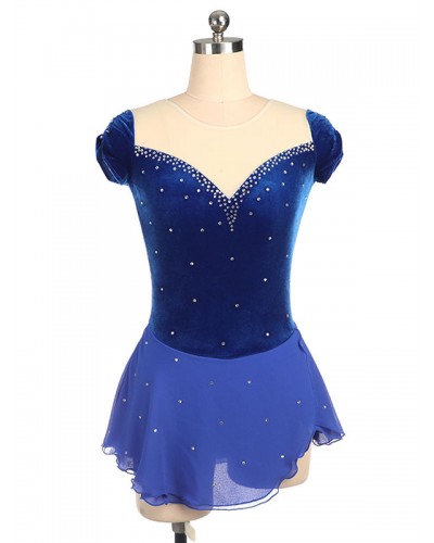 Skating Dress Royal Blue Beading Sheer Ruffle Velvet Dance Costumes Halloween