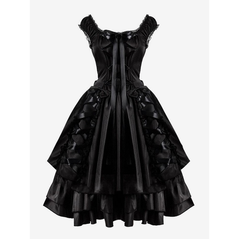 Gothic Lolita Dresses Bows Lace Up Black