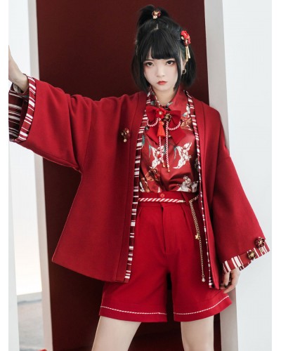 Lolita S Red Flowers Polyester Overcoat Stripes Summer Lolita Outwears Coat Kimono Daily Casual