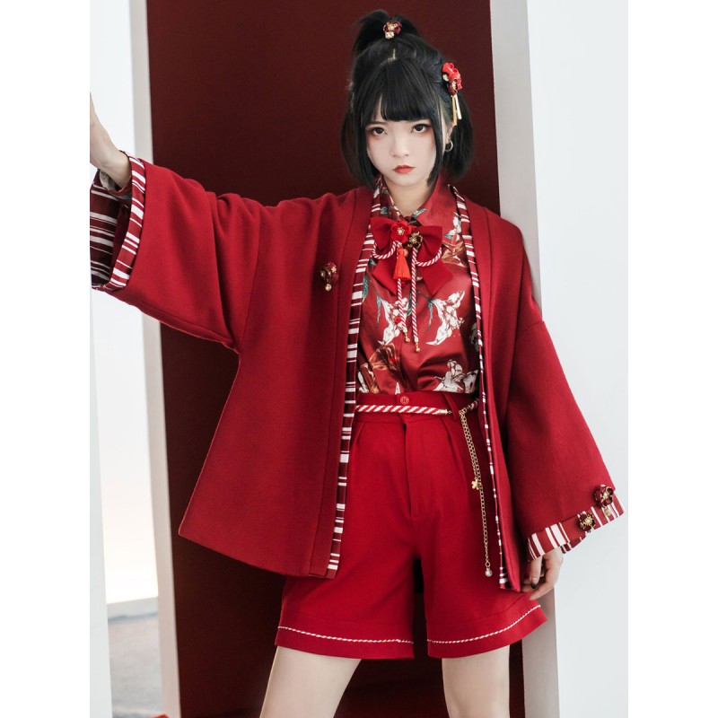 Lolita S Red Flowers Polyester Overcoat Stripes Summer Lolita Outwears Coat Kimono Daily Casual