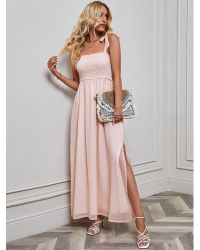 Women Dress Sleeveless Casual Low-slit Split Front Floor Length Dress Maxi Summer