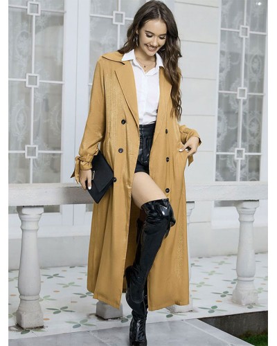 Women Trench Coat For Woman Turndown Collar Long Sleeves Outerwear Trench Coats Spring Fall Street Wear Daily Casual Field