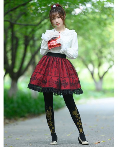 Sweet Lace Lolita SK Burgundy Lolita Skirts Daily Casual Tea Party