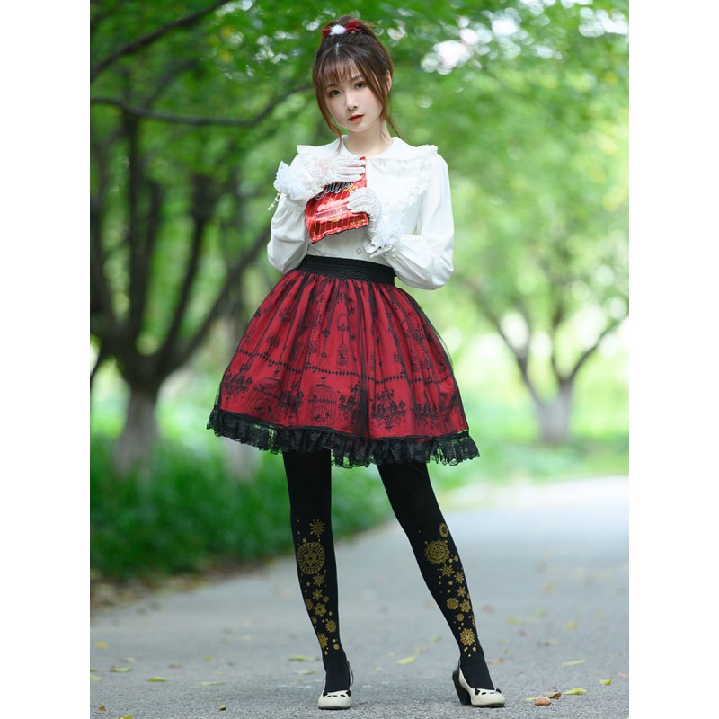 Sweet Lace Lolita SK Burgundy Lolita Skirts Daily Casual Tea Party