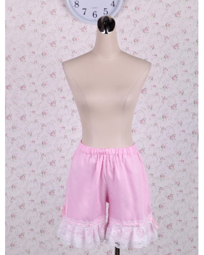 Cotton Pink Lolita Bloomers Shirring Lace Trim