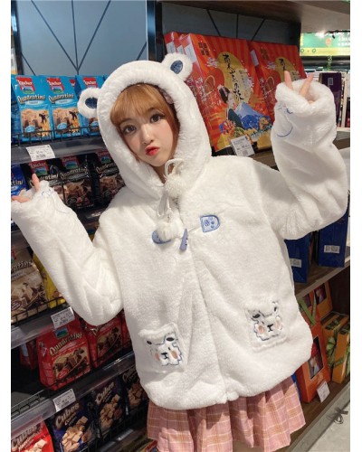 Sweet Lolita S White Animal Print Overcoat Polyester Fall Lolita Outwears Cute Bear Ears Coat Academic Daily Casual