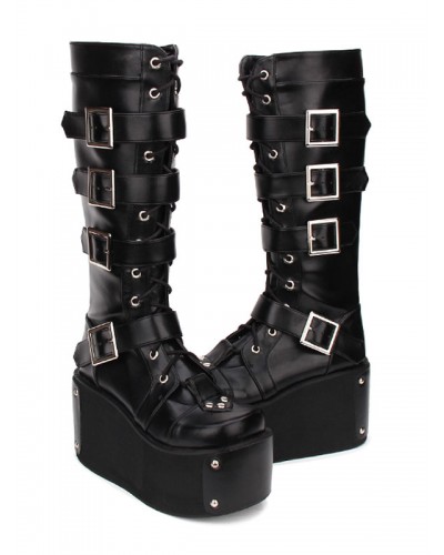 Gothic Lolita Boots Buckle Rivet Platform Black Lolita Footwear Shoes Punk