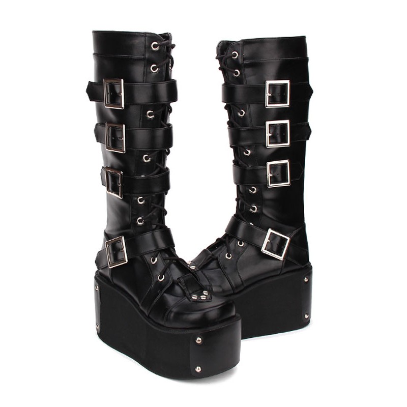 Gothic Lolita Boots Buckle Rivet Platform Black Lolita Footwear Shoes Punk