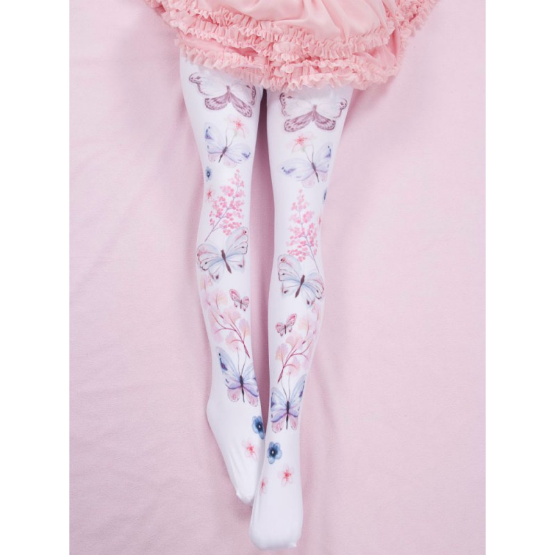 Sweet Lolita Socks Pink Accessory Spandex Butterfly Pattern Lolita Accessories Pantyhose  Tights Daily Casual