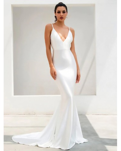 Women Party Dresses White V-Neck Sleeveless Backless Semi Formal Dress Sexy Elegant Summer