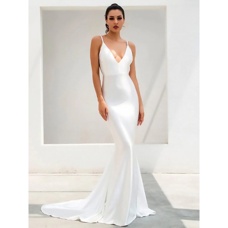 Women Party Dresses White V-Neck Sleeveless Backless Semi Formal Dress Sexy Elegant Summer