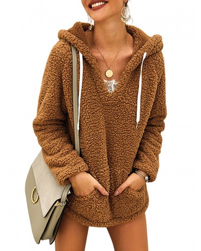 Teddy Bear Hoodie Women Oversized Faux Fur Sweatshirt