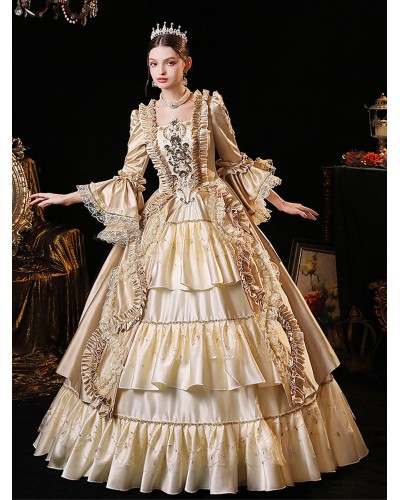 Women Champagne Costumes 's Polyester Dress Marie Antoinette Costume Party Prom Dress Retro Euro-Style Royal Renaissance European Style Baroque