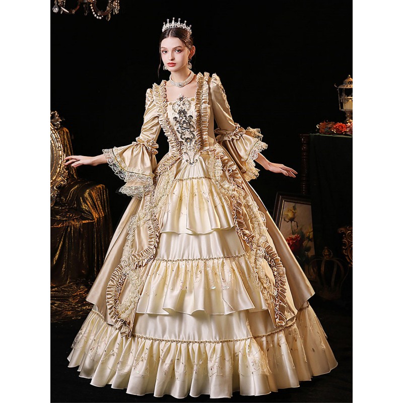 Women Champagne Costumes 's Polyester Dress Marie Antoinette Costume Party Prom Dress Retro Euro-Style Royal Renaissance European Style Baroque