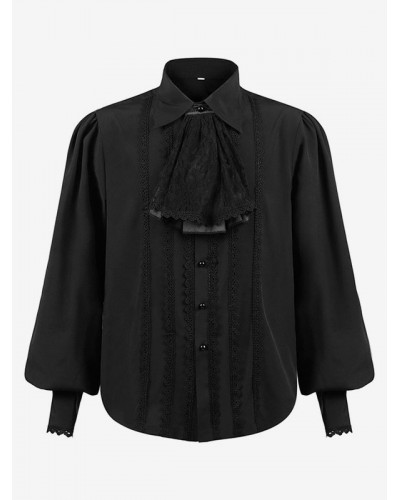 Men Black Vintage Top Polyester Lace Long Sleeves Costumes For Man Tops Retro Renaissance