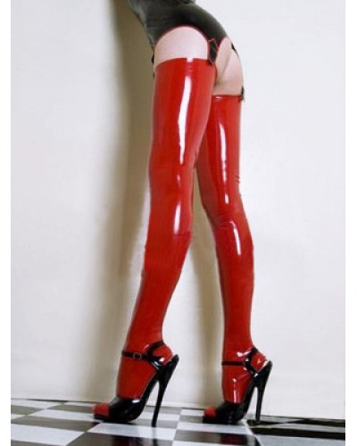 Unisex Hot Red Latex Women's Stockings