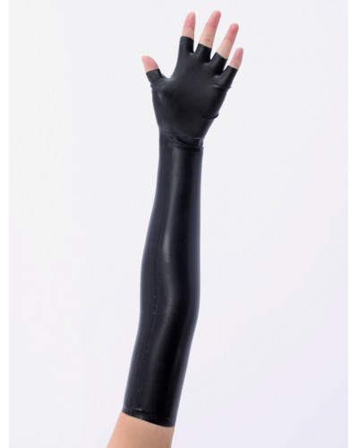 Women Black Open Finger Latex Gloves Halloween