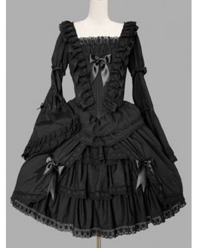 Classic Lolita OP Dress Black Ruffles Lolita One Piece Dresses Classic  Traditional Spring Summer Daily Casual