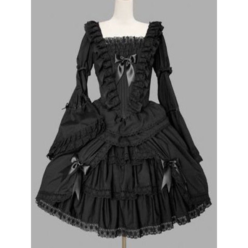 Classic Lolita OP Dress Black Ruffles Lolita One Piece Dresses Classic  Traditional Spring Summer Daily Casual