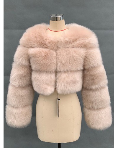 Faux Fur Coats Camel Raised Waist Long Sleeves Women Coat Faux Fur Jacket