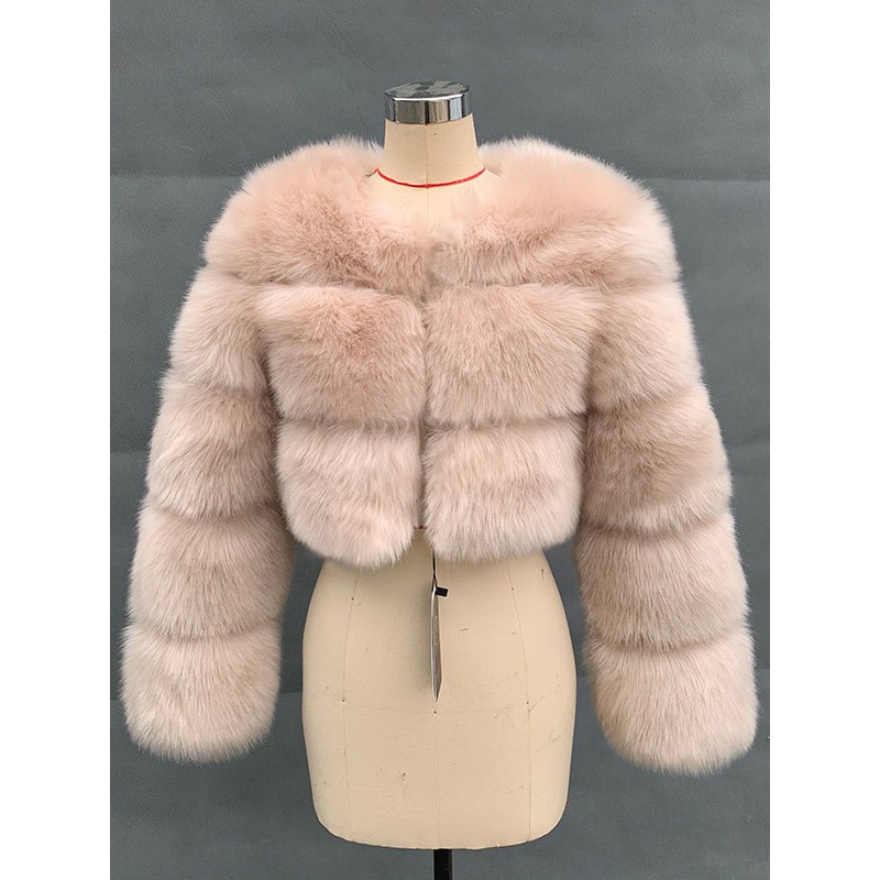 Faux Fur Coats Camel Raised Waist Long Sleeves Women Coat Faux Fur Jacket