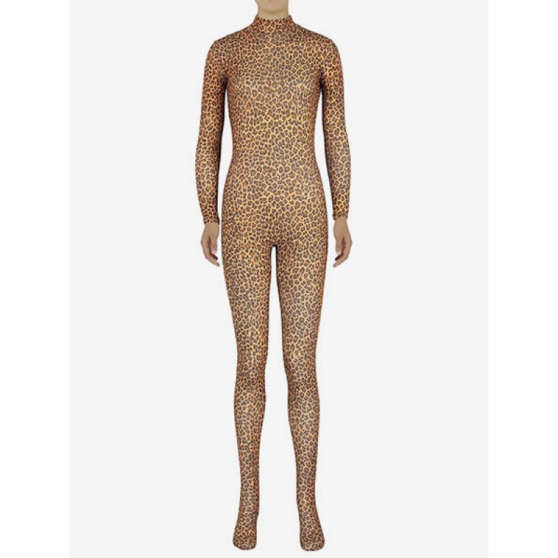 Women Leopard Print Morph Suit Adults Bodysuit Lycra Spandex Catsuit For