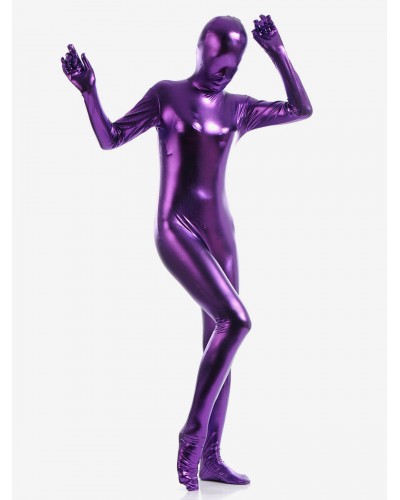 Unisex Deep Purple Zentai Suit Adults Full Body Shiny Metallic Bodysuit Solid