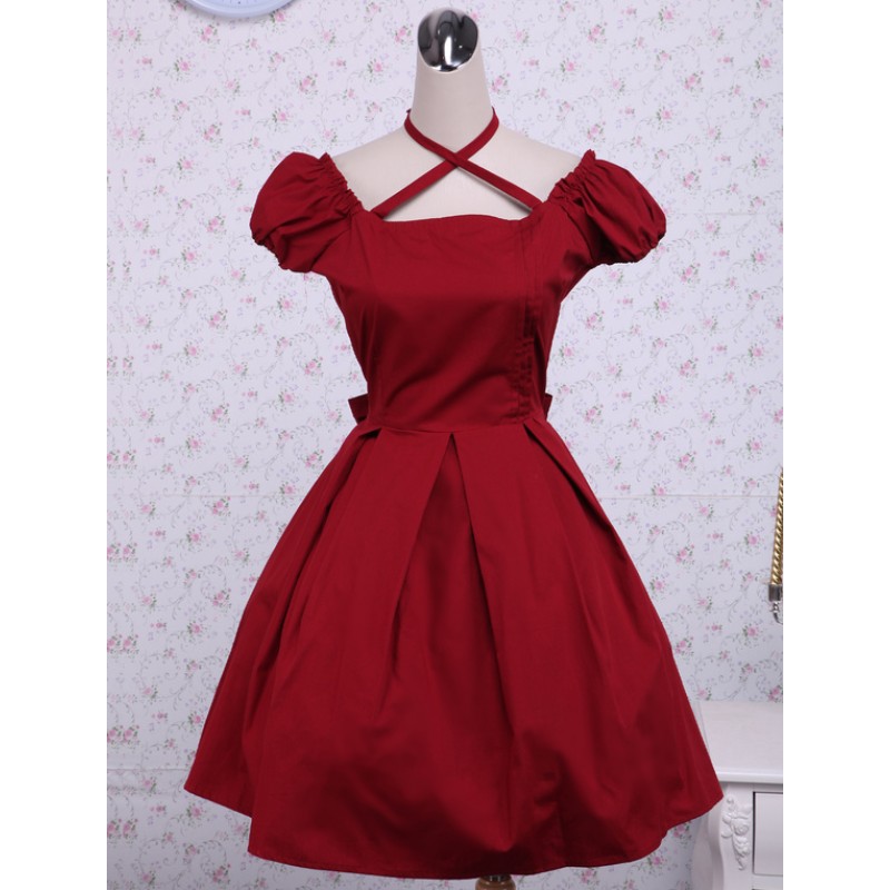 Cotton Red Bow Classic Lolita Dress Tea Party