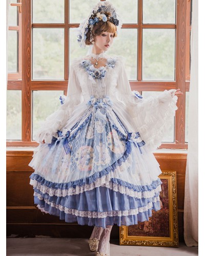 Classic Lolita OP Dress Vivian Bows ruffles Lolita One Piece Dresses With Bonnet Classic  Traditional Spring Summer Fall Tea Party