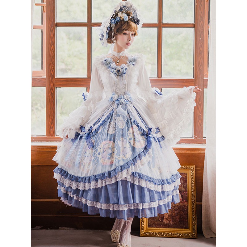 Classic Lolita OP Dress Vivian Bows ruffles Lolita One Piece Dresses With Bonnet Classic  Traditional Spring Summer Fall Tea Party