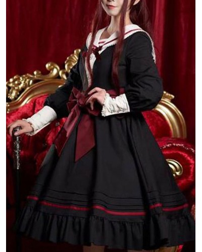 Classic Lolita OP Dress Ode To The Sea Wind Bows Black Lolita One Piece Dresses Classic  Traditional Spring Summer Fall Winter Tea Party