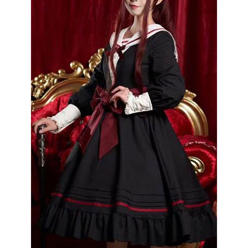 Classic Lolita OP Dress Ode To The Sea Wind Bows Black Lolita One Piece Dresses Classic  Traditional Spring Summer Fall Winter Tea Party