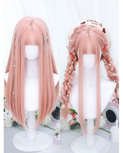 Style Lolita Wig Long Heat-resistant Fiber Pink Lolita Accessories Sweet Harajuku Fashion ROCOCO Daily Casual Tea Party