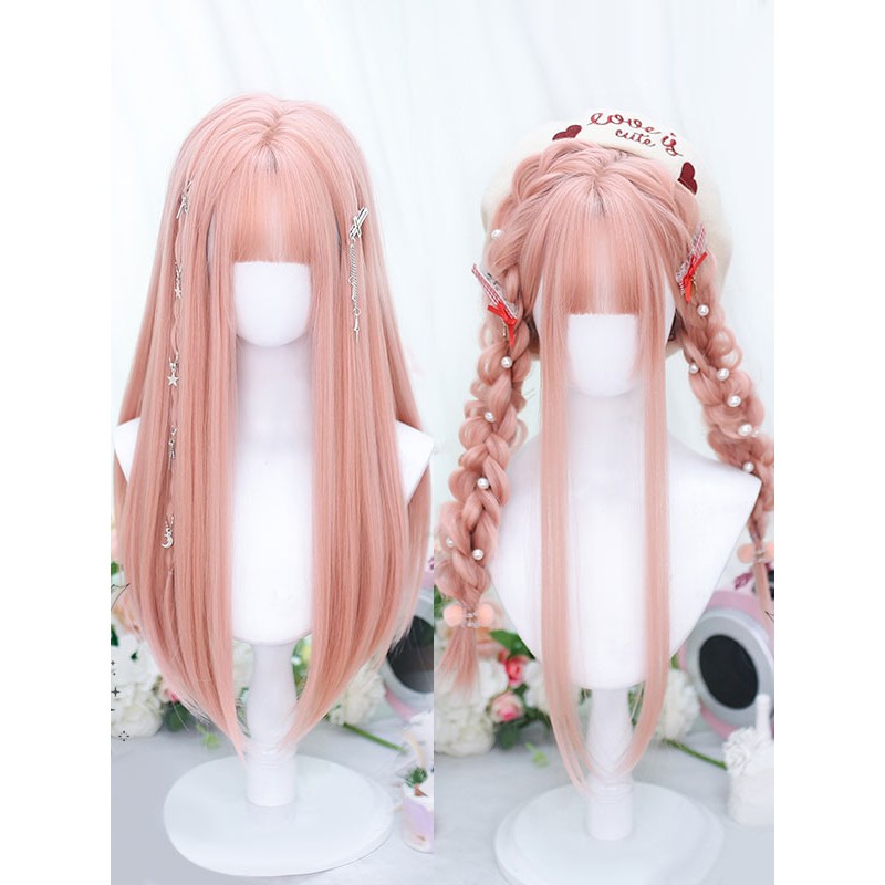 Style Lolita Wig Long Heat-resistant Fiber Pink Lolita Accessories Sweet Harajuku Fashion ROCOCO Daily Casual Tea Party