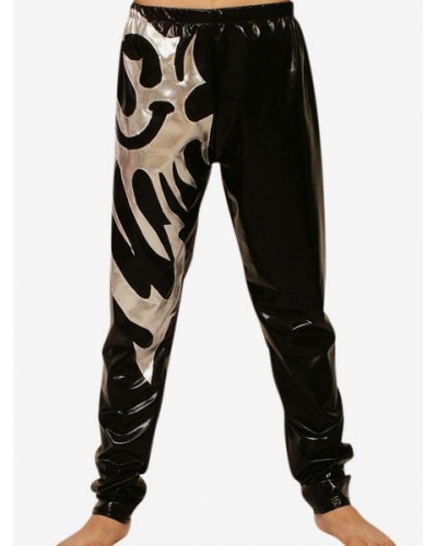 Black Silver Pattern Shiny Metallic Wrestling Pants Costume