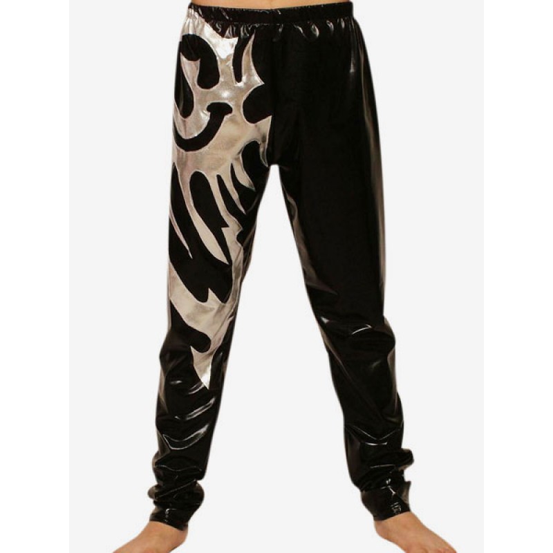 Black Silver Pattern Shiny Metallic Wrestling Pants Costume