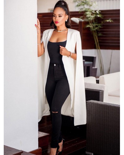 Women White Poncho Long Sleeve Irregular Cape Blazer Casual