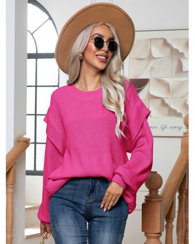 Women Pullovers Rose Jewel Neck Long Sleeves Acrylic Sweaters Casual Fall Winter