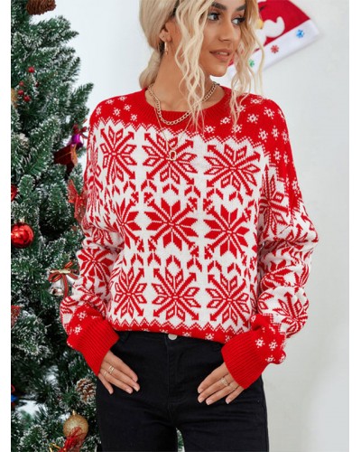 Women Knit Pullover Sweater Red 2023 Christmas Tops Classic  Traditional Casual Fall Winter