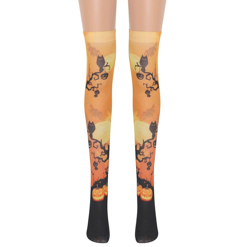 Women Girl Saloon Stockings Pumpkin Knee High Socks Carnival Cosplay Costume Accessories Pantyhose  Tights